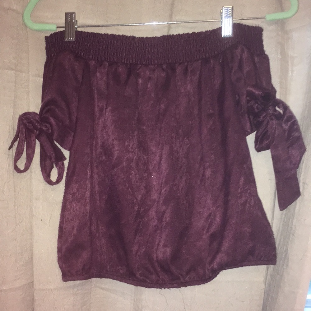 LA hearts silk purple off the shoulder top